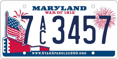 MD license plate 7AC3457