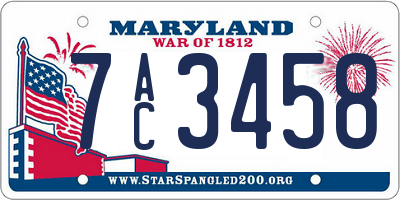 MD license plate 7AC3458