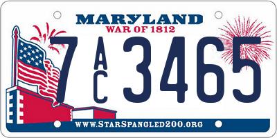 MD license plate 7AC3465