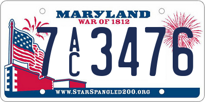 MD license plate 7AC3476