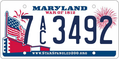 MD license plate 7AC3492