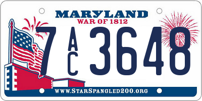 MD license plate 7AC3648