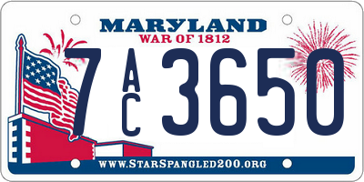 MD license plate 7AC3650