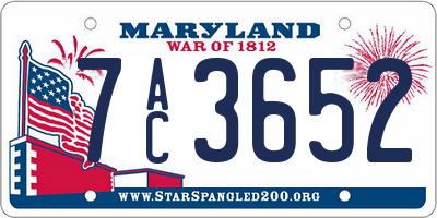 MD license plate 7AC3652