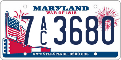 MD license plate 7AC3680