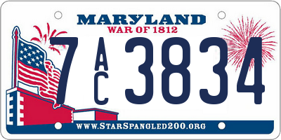 MD license plate 7AC3834