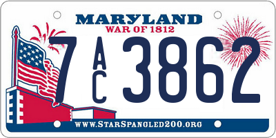 MD license plate 7AC3862