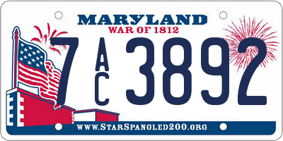 MD license plate 7AC3892