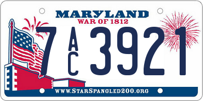 MD license plate 7AC3921