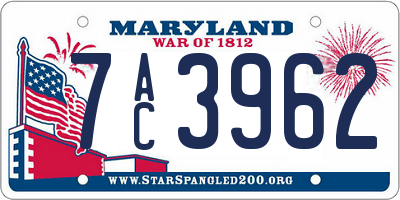 MD license plate 7AC3962