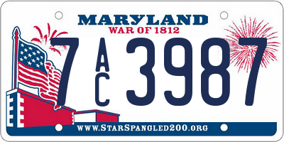 MD license plate 7AC3987