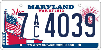 MD license plate 7AC4039