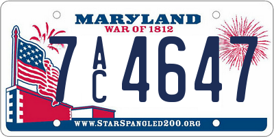 MD license plate 7AC4647