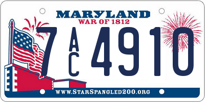 MD license plate 7AC4910