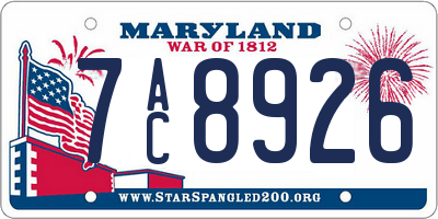 MD license plate 7AC8926