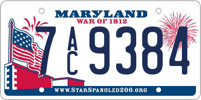MD license plate 7AC9384