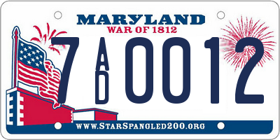 MD license plate 7AD0012
