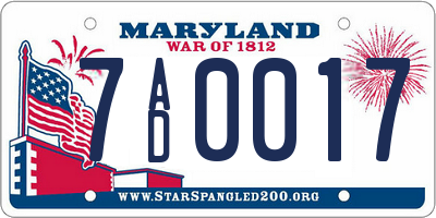 MD license plate 7AD0017