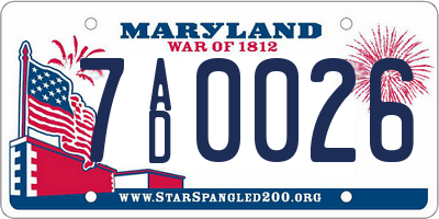 MD license plate 7AD0026