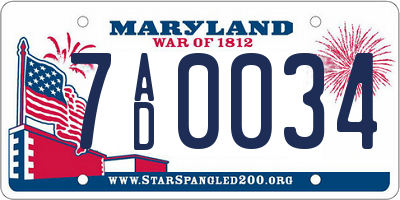 MD license plate 7AD0034