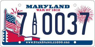 MD license plate 7AD0037