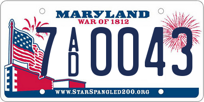 MD license plate 7AD0043