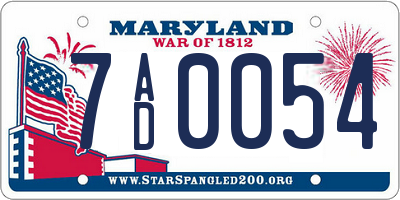 MD license plate 7AD0054