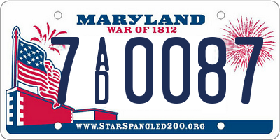 MD license plate 7AD0087