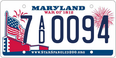 MD license plate 7AD0094