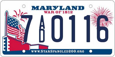 MD license plate 7AD0116
