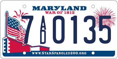 MD license plate 7AD0135
