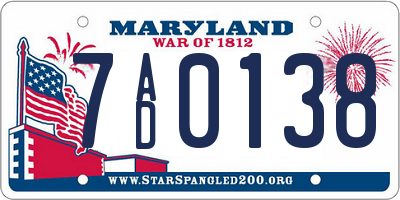 MD license plate 7AD0138