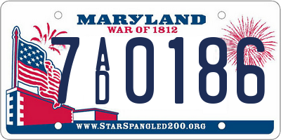 MD license plate 7AD0186