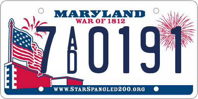 MD license plate 7AD0191
