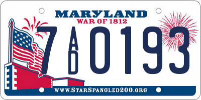 MD license plate 7AD0193