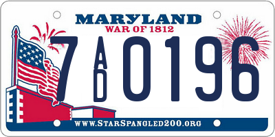 MD license plate 7AD0196