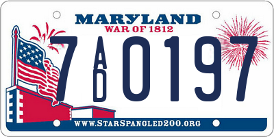 MD license plate 7AD0197