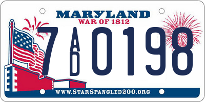 MD license plate 7AD0198