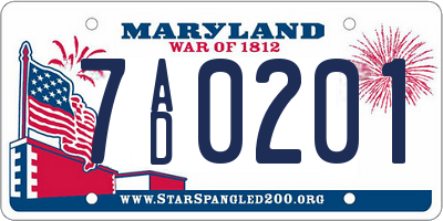 MD license plate 7AD0201