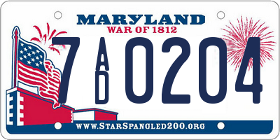 MD license plate 7AD0204