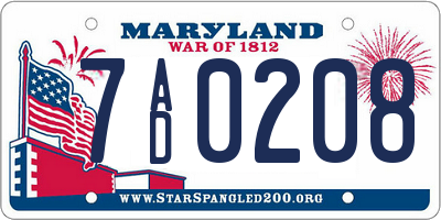 MD license plate 7AD0208