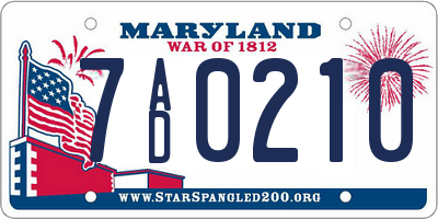 MD license plate 7AD0210