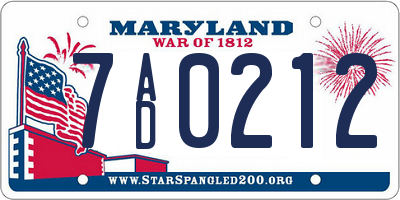 MD license plate 7AD0212