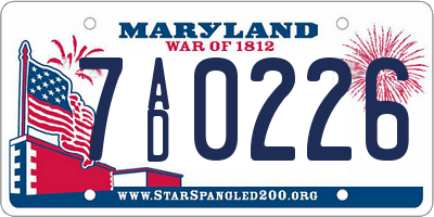 MD license plate 7AD0226