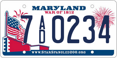 MD license plate 7AD0234