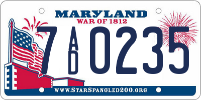 MD license plate 7AD0235