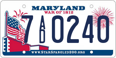 MD license plate 7AD0240