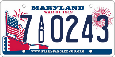 MD license plate 7AD0243