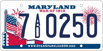 MD license plate 7AD0250