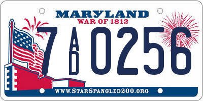 MD license plate 7AD0256